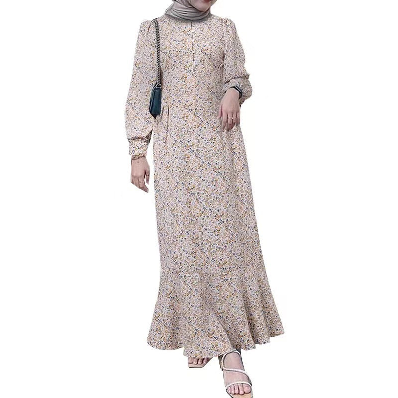 Robe musulmane style bohème à petites fleurs