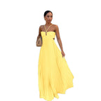Robe longue plissée sans manches à bretelles, taille haute évidée, dos nu pour soirée, club, vêtement femme