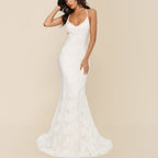 Robe de mariée longue sexy avec col en V et bretelles