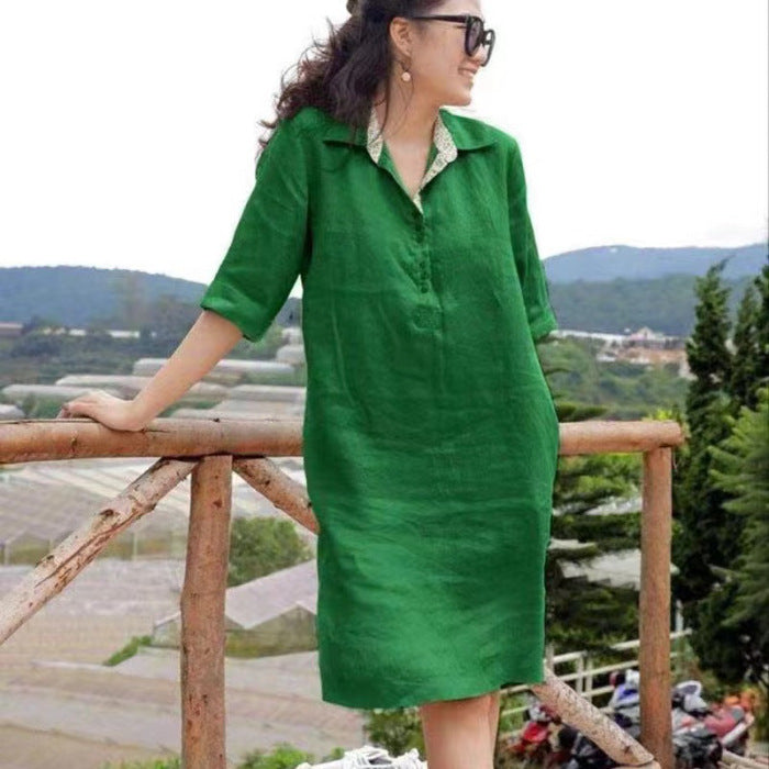 Nouvelle robe mi-longue ample à col en V pour femme