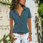 Nouvelle chemise pour femme à revers et manches courtes
