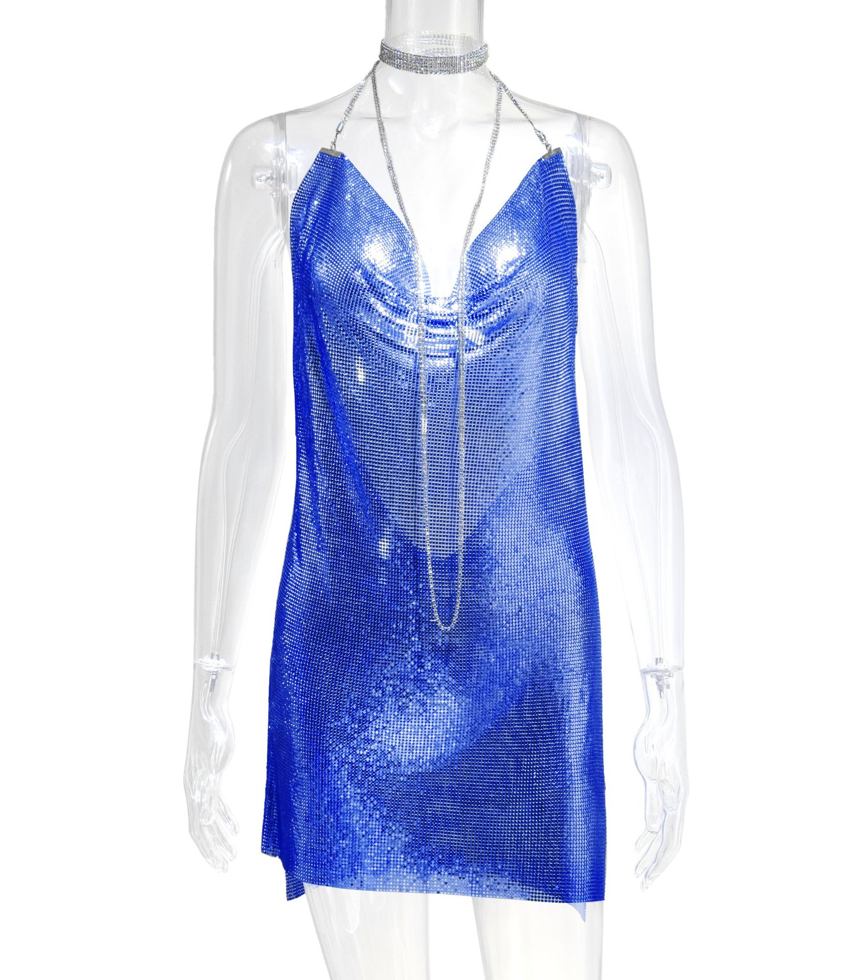 Robe Métallisée à Paillettes et Strass Femme