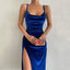 Nouvelle Robe de Soirée Féminine Sexy en Velours Slim Fendue à Bretelles
