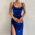 Nouvelle Robe de Soirée Féminine Sexy en Velours Slim Fendue à Bretelles