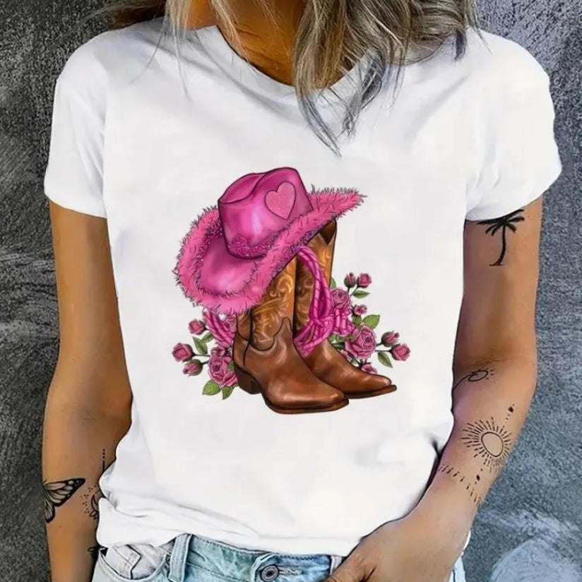 T-shirts Femme Imprimé Floral Cowgirl T-shirt d'été Femme Rive
