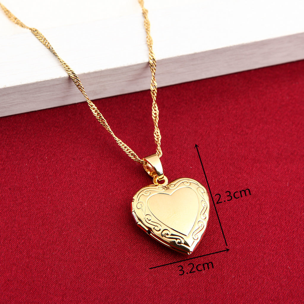Collier avec pendentif cœur médaillon cadeau Saint-Valentin couleur or 24 carats bijoux fantaisie romantique pour femmes
