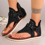 Sandales tongs en jean avec fermeture éclair arrière, chaussures plates d'été rétro de plage pour femmes