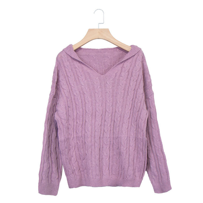 Pull ample à col en V sexy pour femme Main Image