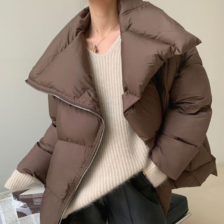 Manteau d'hiver marron à revers pour femme
