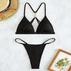 Maillot de bain deux pièces triangle fendu dos nu creux pour femme