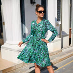 Summer Printing Long Sleeve Big Hem Dress