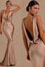 Robes de demoiselle d'honneur sirène pour mariage, robe de bal en satin avec col en V profond, longues robes de soirée formelles pour femmes