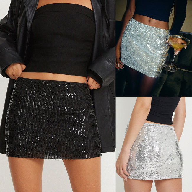 Mini-jupe à sequins fantaisie de taille irrégulière Hover Image