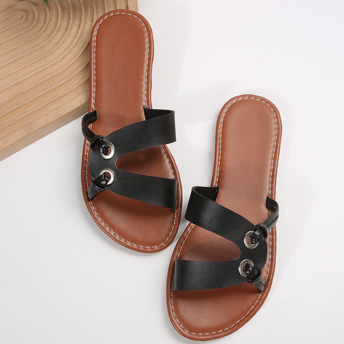 Sandales plates à bout rond, style décontracté, antidérapantes, pour femme, idéales pour l'été
