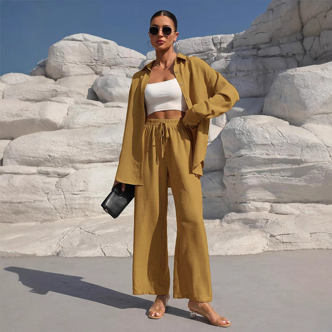 Ensemble Deux Pièces Femme Grande Taille Cardigan Manches Longues Élégant Costume Décontracté Couleur Unie Main Image