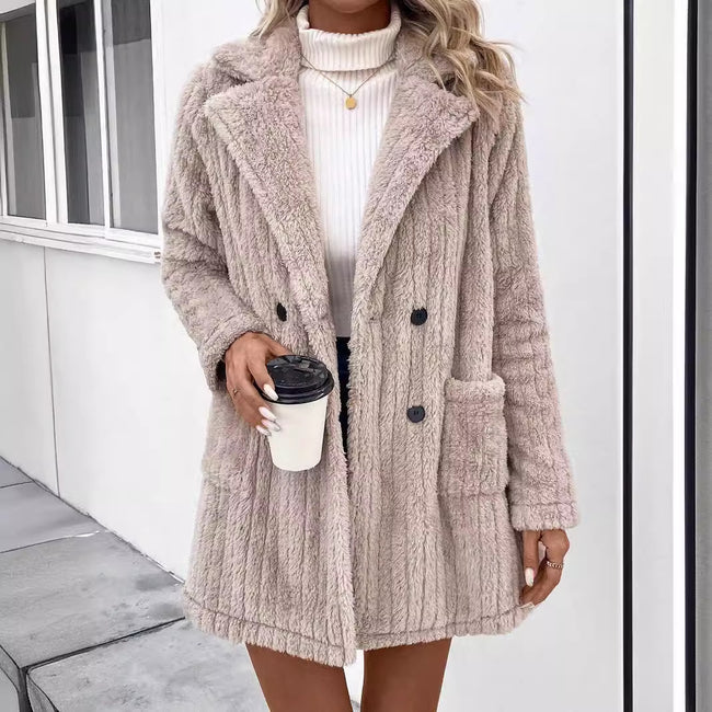 Cardigan douillet double face à revers, haut décontracté Hover Image