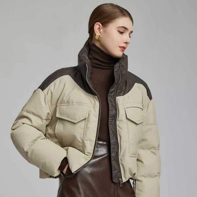 Manteau court ample en cuir rembourré de coton pour femme Main Image