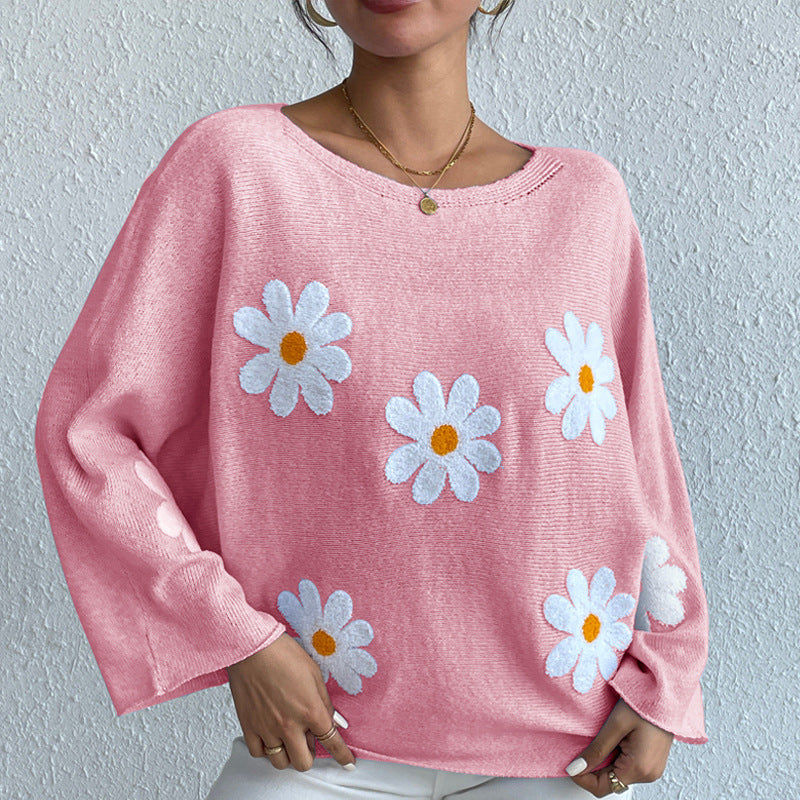 Pull en maille ample Sweet Flowers pour femmes