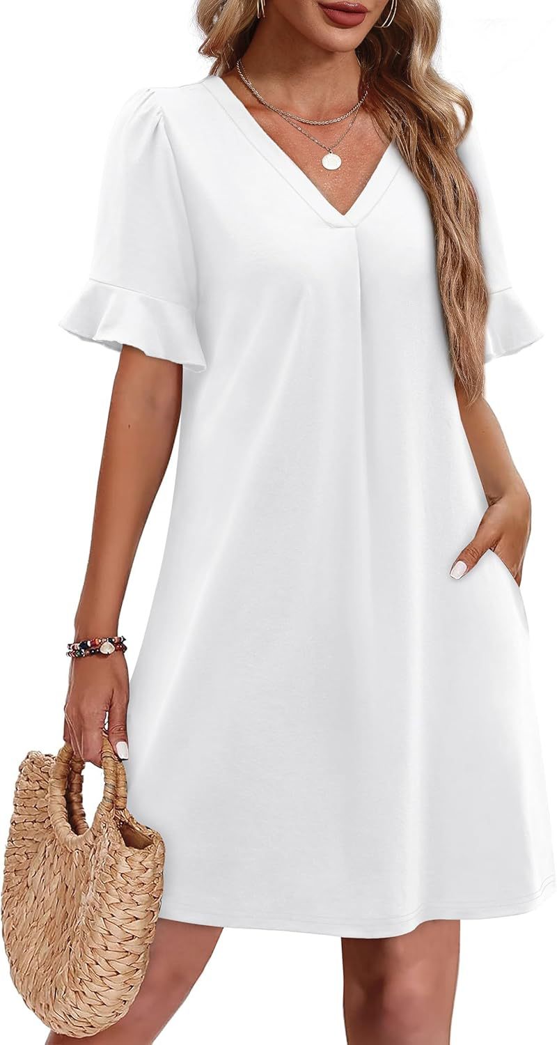 Robe élégante à col en V à volants pour femme avec poches