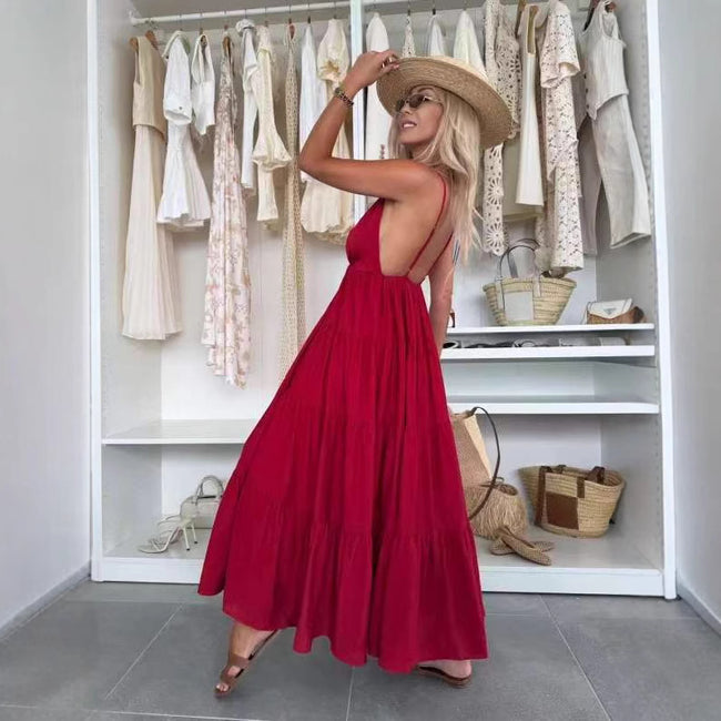 Robe d'été sexy à bretelles et coutures pour femmes, style européen et américain Main Image