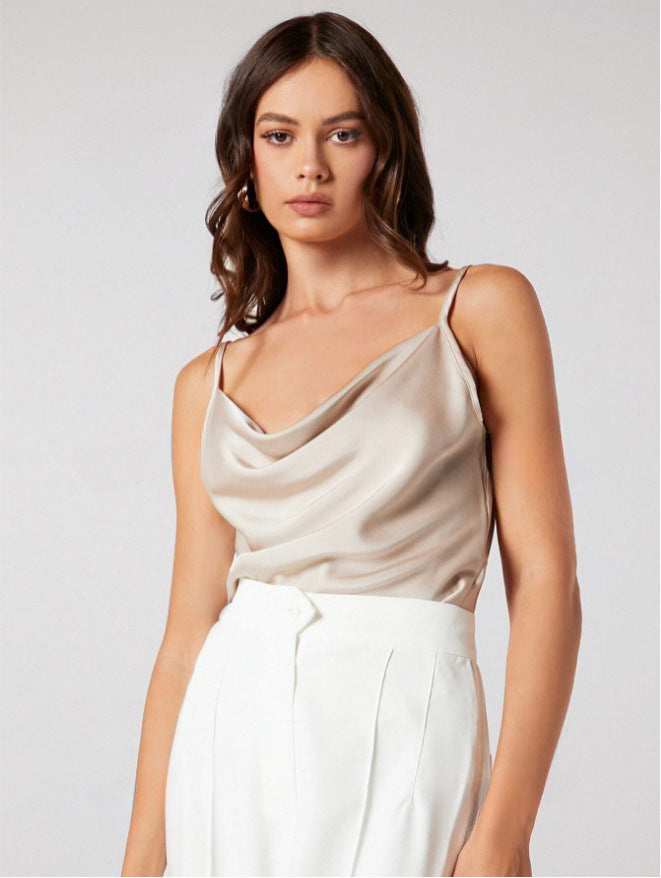 Débardeur en satin de rayonne uni décontracté pour femme