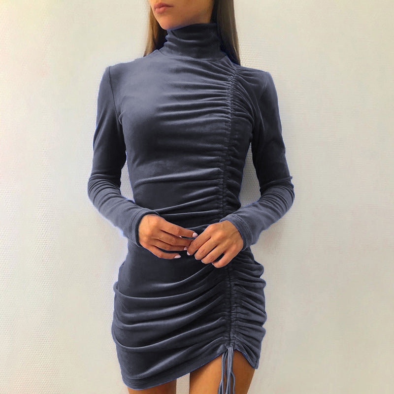 Robe femme à col montant avec cordon de serrage en suède
