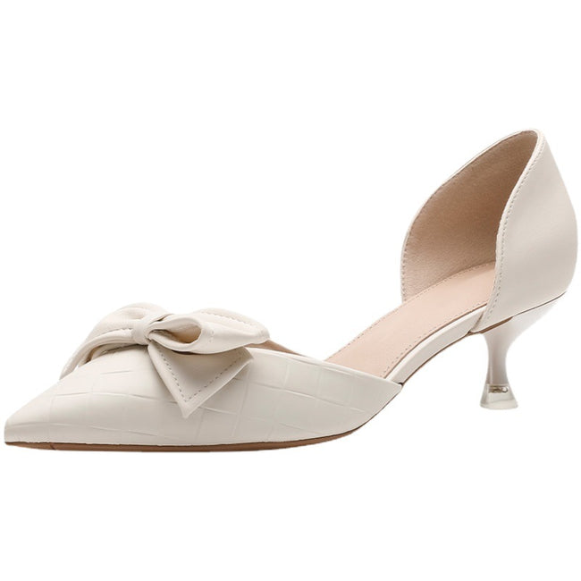 Escarpins blancs français à petits talons pour femme, chaussures de mariage Main Image
