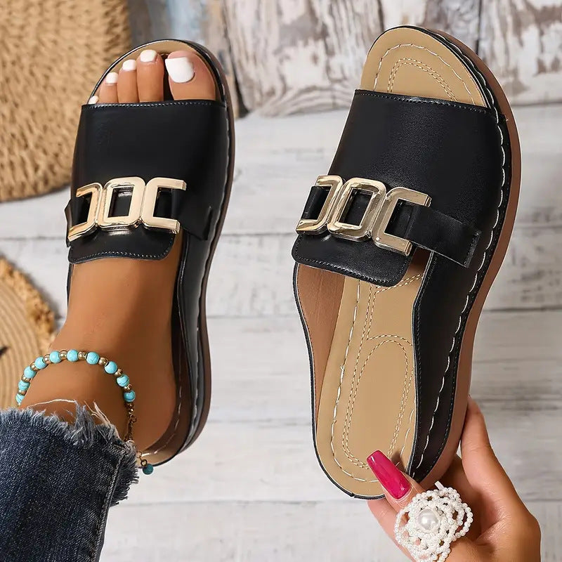 Sandales compensées Ins Chain Chaussures d'été à plateforme pour femme Sandales à bout ouvert Épaisses Chaussures romaines