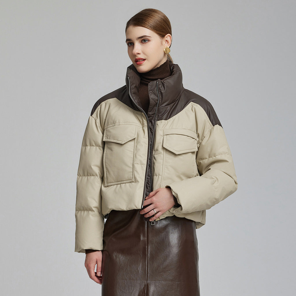 Manteau court ample en cuir rembourré de coton pour femme