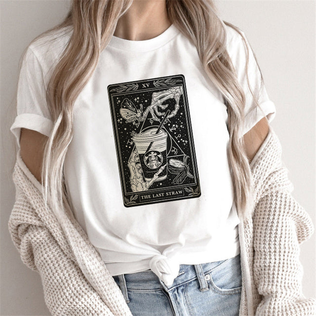 T-shirts pour femmes à imprimé Tarot de la Mode, hauts à motifs de dessins animés
