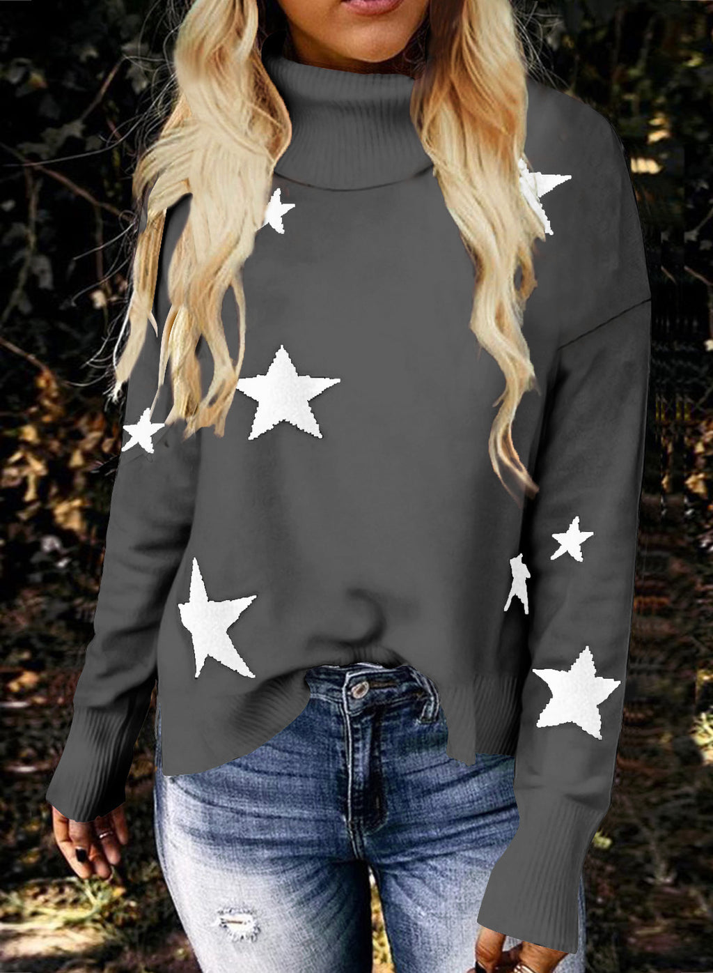 Pull tricoté pour femme, motif XINGX, col roulé, manches longues