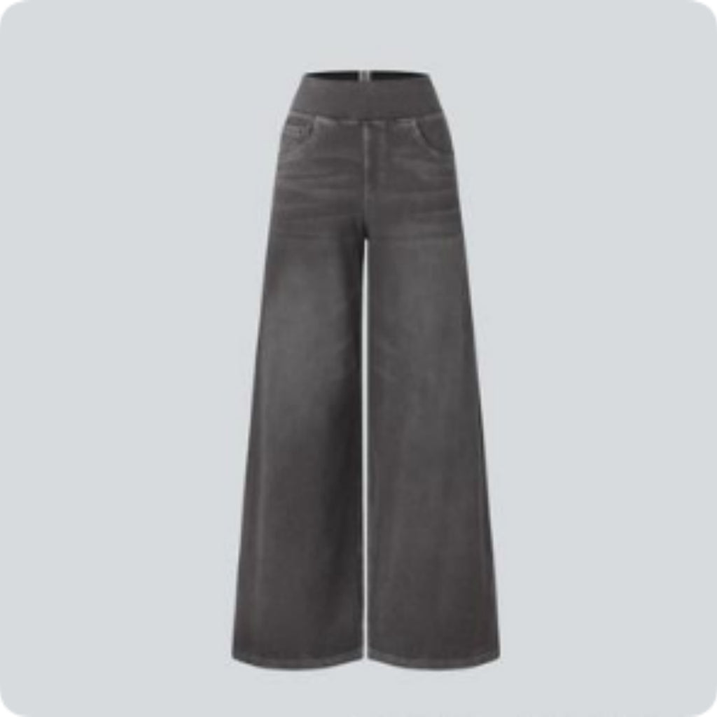 Jean Taille Haute Femme Délavé Coupe Ample Jambe Large