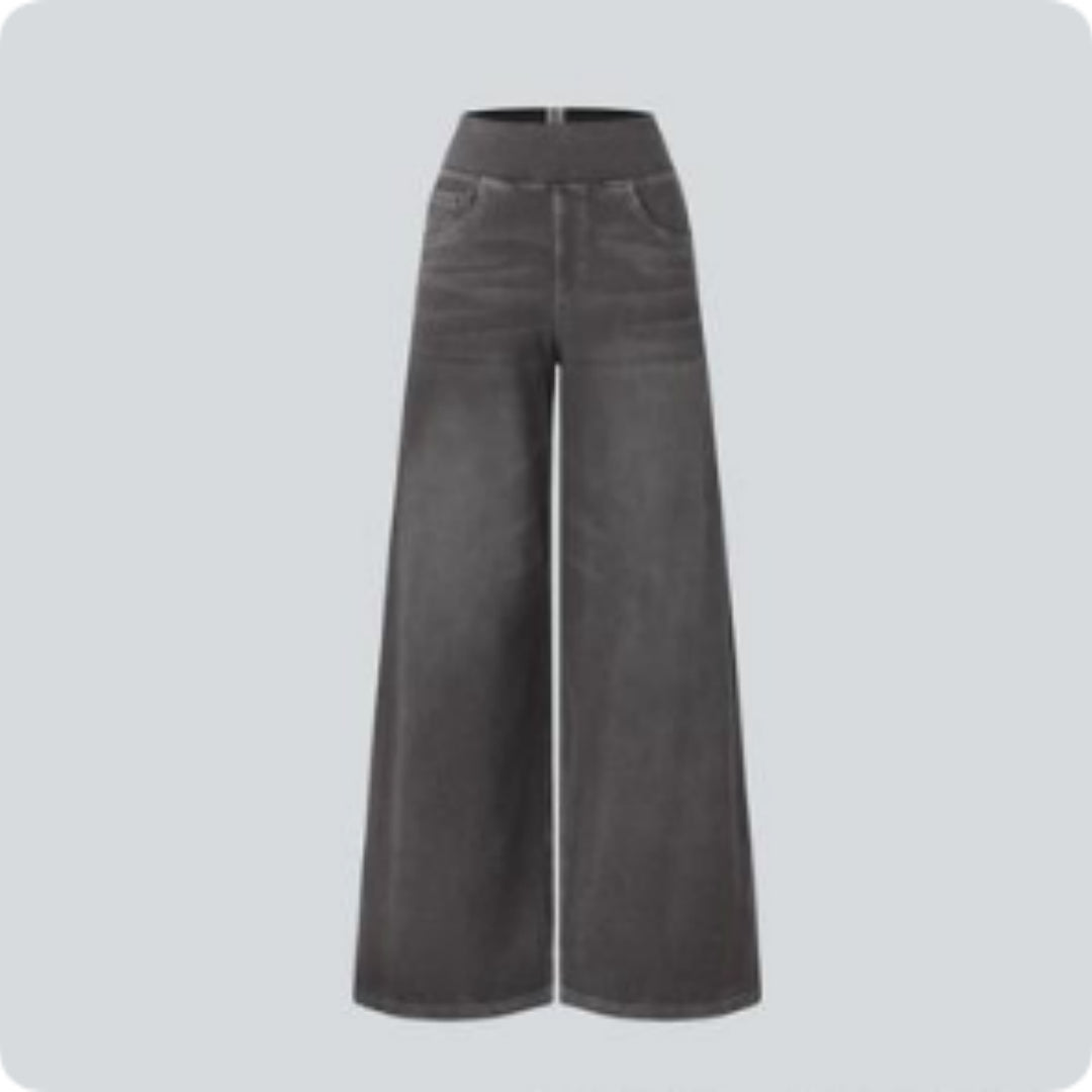 Jean Taille Haute Femme Délavé Coupe Ample Jambe Large