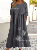 Robe décontractée ample imprimée à col rond et manches courtes grande taille