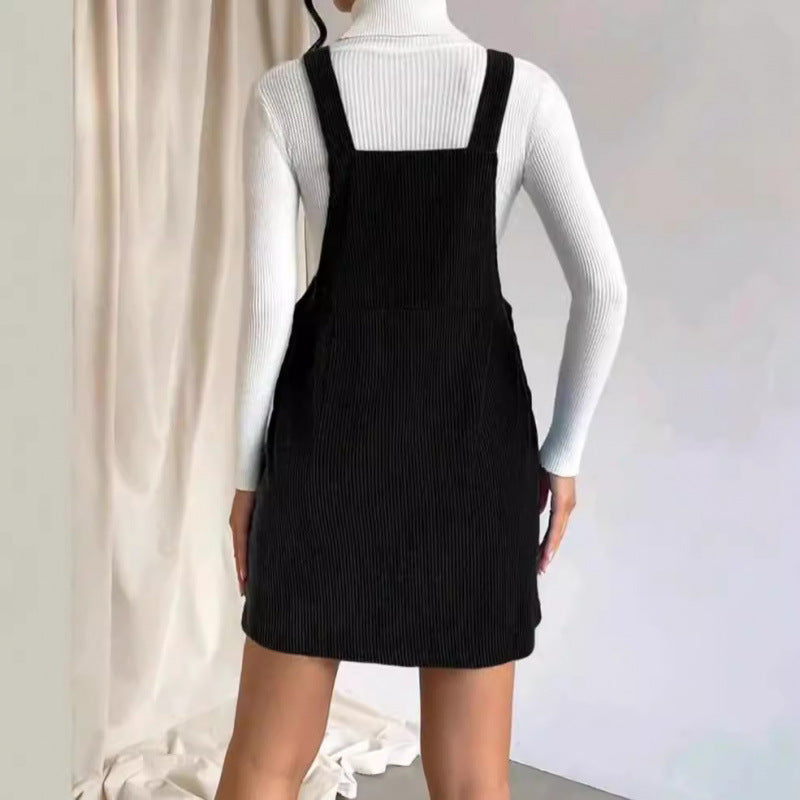 Robe salopette ample en velours côtelé sans manches pour le printemps