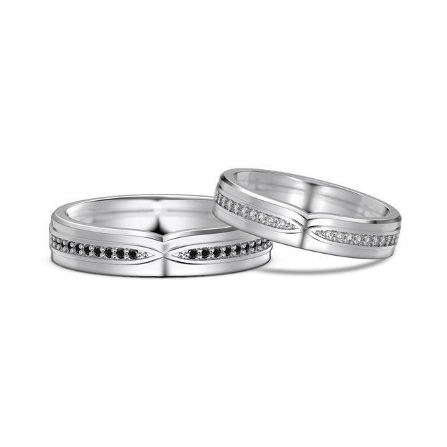Bague en argent sterling pour hommes et femmes Bagues de couple avec zircon incrusté Main Image