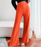Pantalon ample droit femme taille haute décontracté