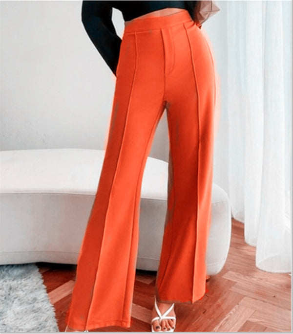 Pantalon ample droit femme taille haute décontracté