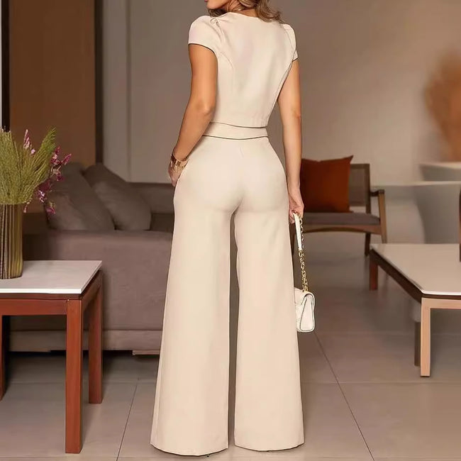 Ensemble deux pièces décontracté pour femme, mode automne, couleur unie, manches courtes, cool Main Image
