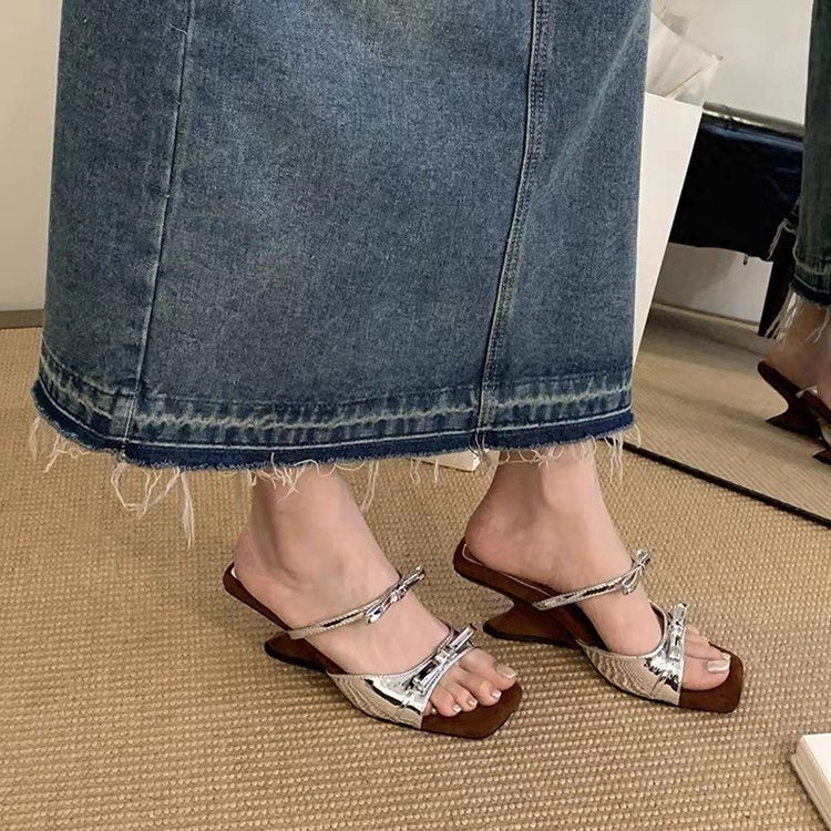 2026 Nouvelles Sandales Compensées à Bride Unique Pour Femmes, Sandales à Talons Hauts Rétro Françaises à Nœud, Sandales d'Été Assorties à des Robes d'Extérieur