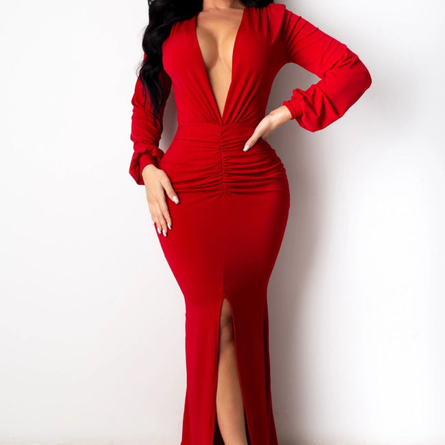Robe de soirée moulante à col en V pour femme grande taille Hover Image