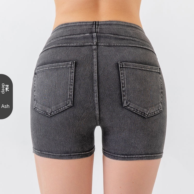 Short en jean taille haute de yoga pour femme