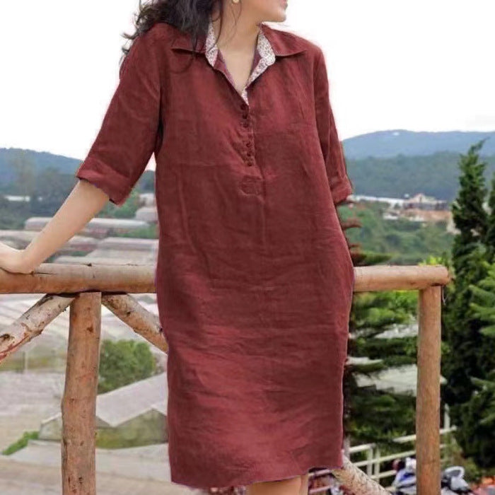 Nouvelle robe mi-longue ample à col en V pour femme