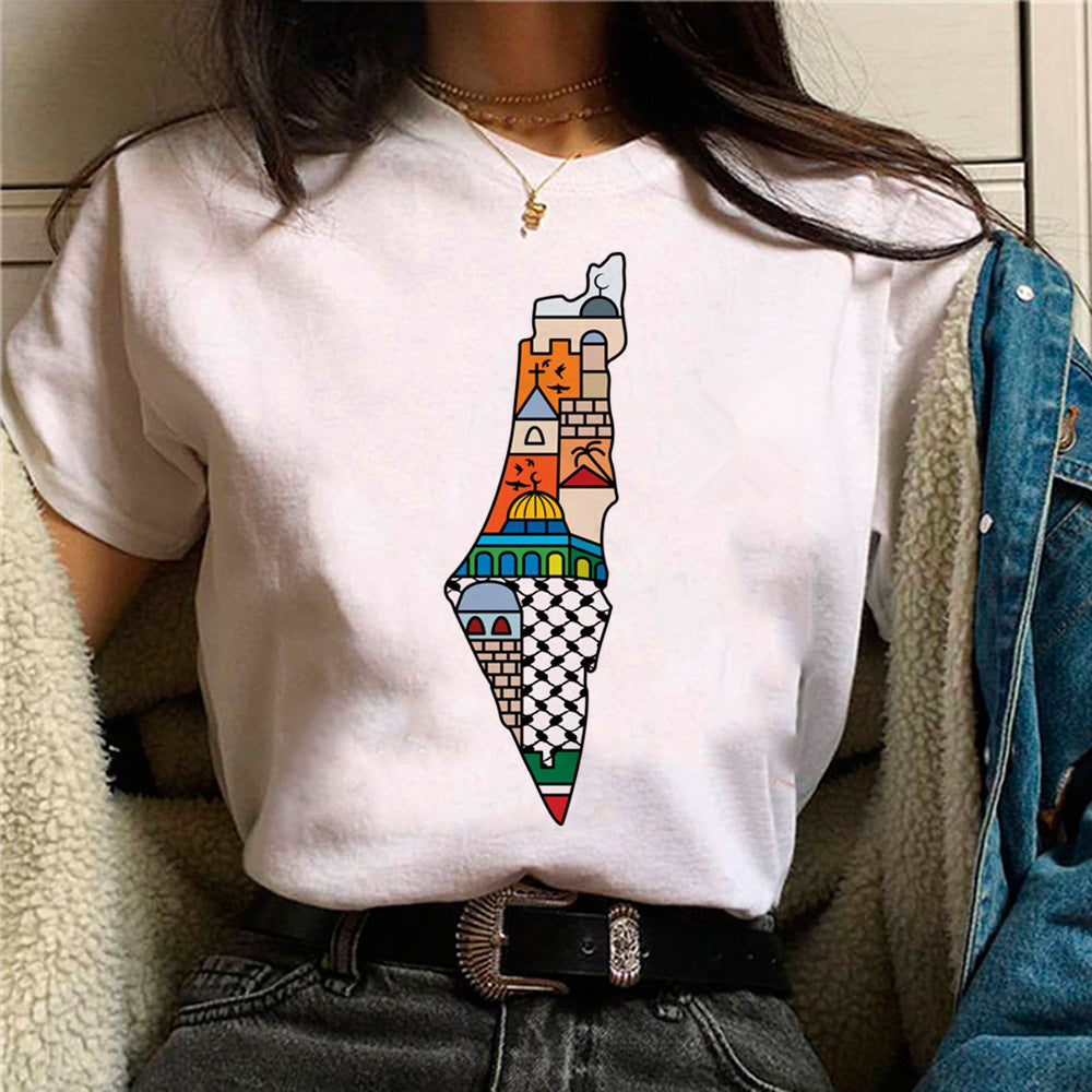 Palestine T-shirts Femme Bande dessinée Japonaise T-shirt Femme Drôle