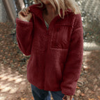 Manteau en peluche zippé, couleur unie, chaud et tendance, en laine d'agneau