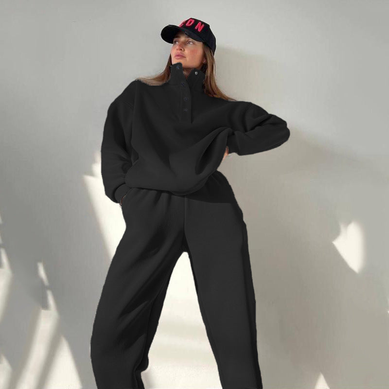 Ensemble deux pièces tailleur à col montant boutonné pour femmes