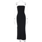 Robe longue fendue coupe ajustée de couleur unie
