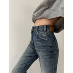 Jean évasé en denim pour femme, coupe droite ample, style rétro