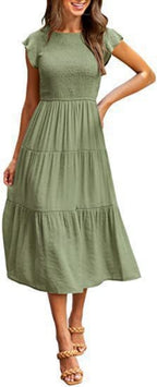 Robe Bohème Mi-Longue à Manches Courtes