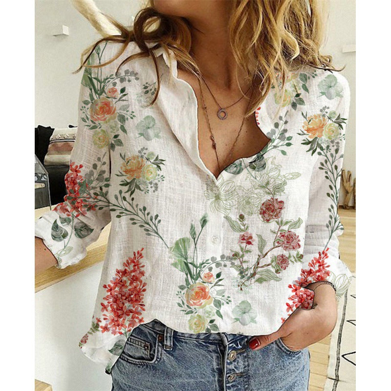 Chemise en lin et coton lavé à manches longues boutonnée pour femme
